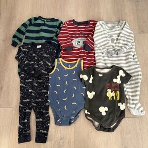 Baby Boy Mixed Clothing Lot Size 12-18 Months 6 Piece Set Sleepers Bodysuits
